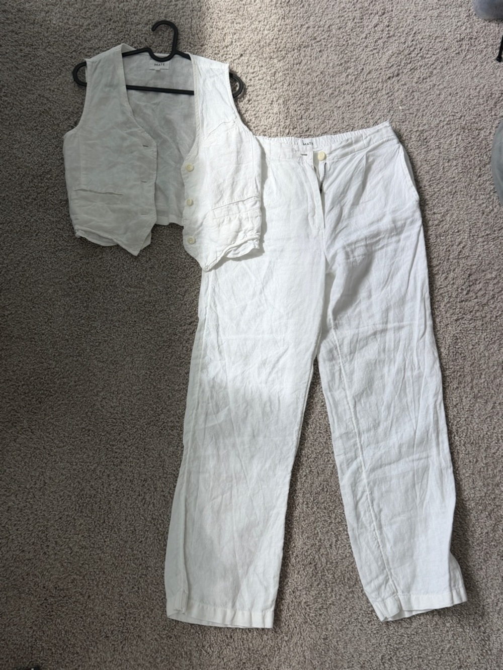Women’s White Linen Blend Vest and High-Rise Pants Set Size Small - Picture 9 of 16